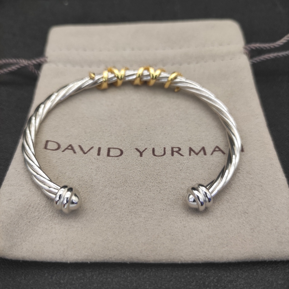 David Yurman Cable Cuff Two‑Tone Gold Silver X‑Station Open Bangle Bracelet